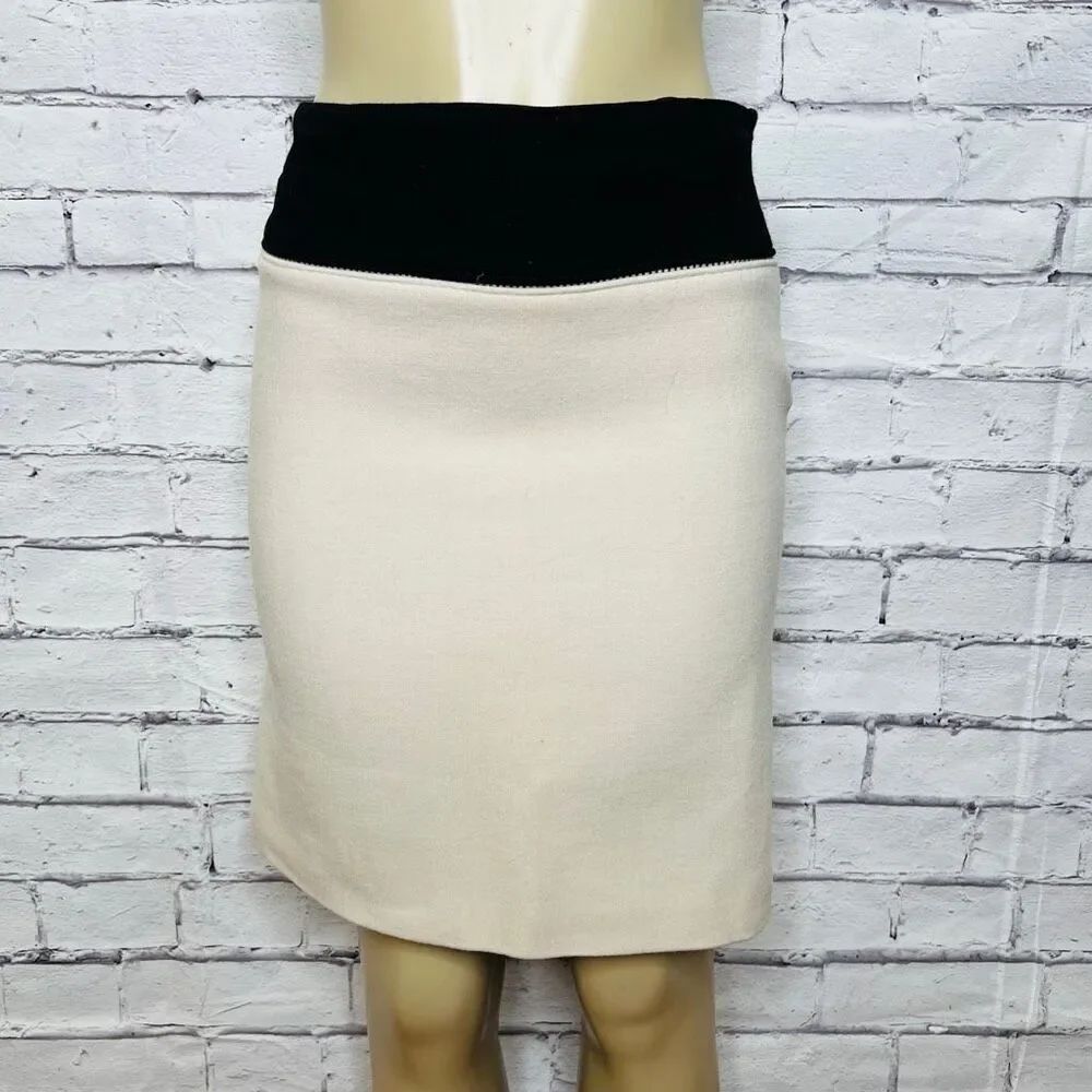 MaxMara Womens Black Cream High Rise Wool Blend A-Line Mini Skirt Size 8